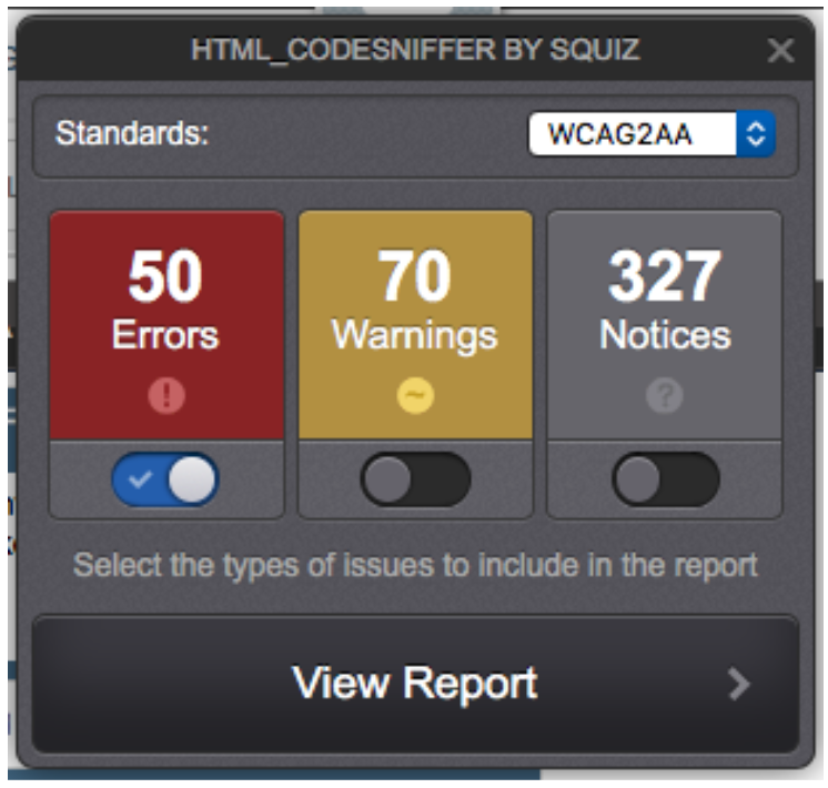 HTML_Codesniffer Issues Panel