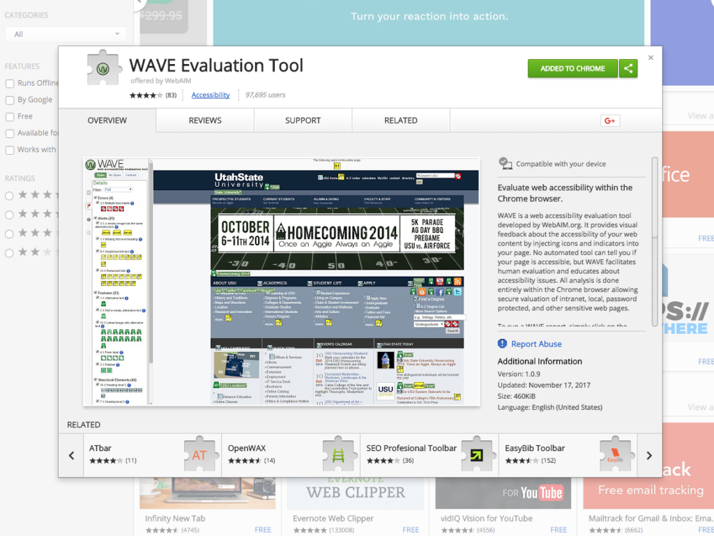 WAVE Evaluation Tool on Chrome Store