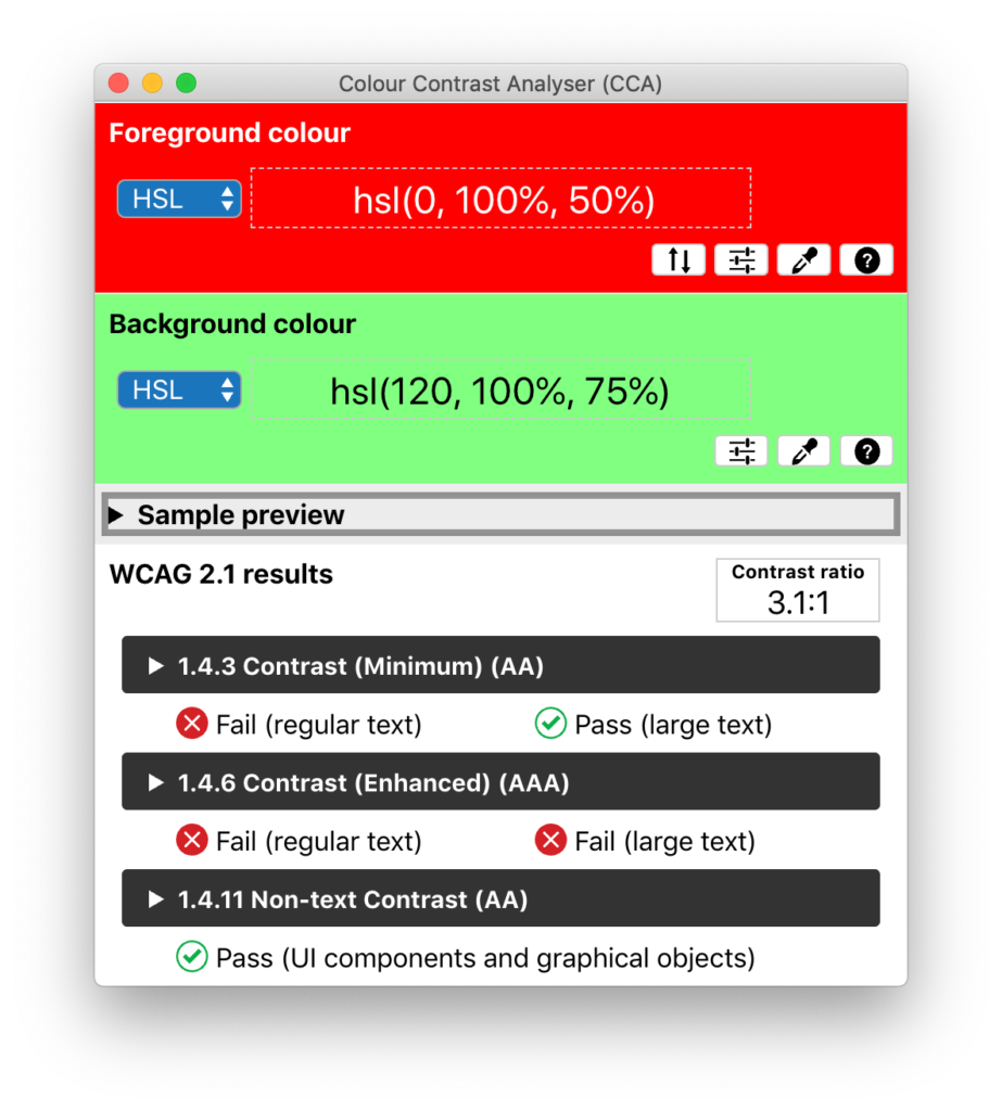 Screenshot of Colour Contrast Analyser