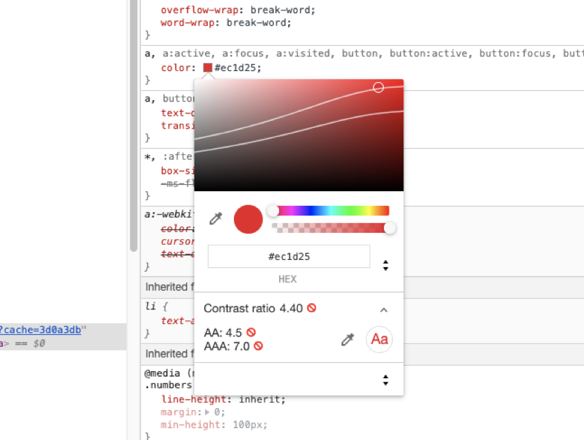 Chome DevTools color inspector