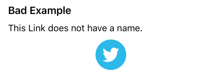 A screenshot of an app with a bad example involving link names
