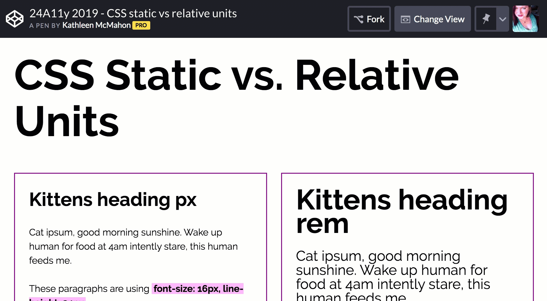 Side-by-side comparison of three blocks of text in Chrome using very large font size and 200% page zoom setting