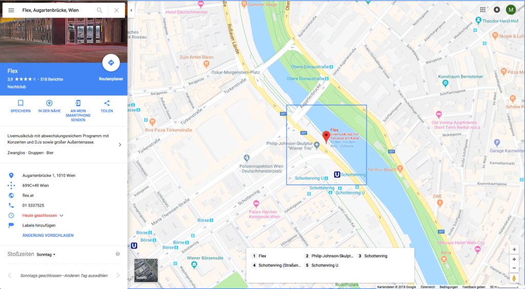 Google Map with blue square highlighting area in map