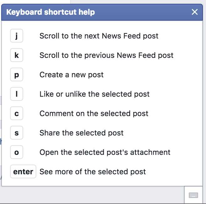 Facebook keyboard shortcuts