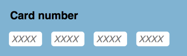 Four text fields to enter a credit card number