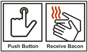 Sign for a hand dryer misinterpreted as: Push Button, Receive Bacon